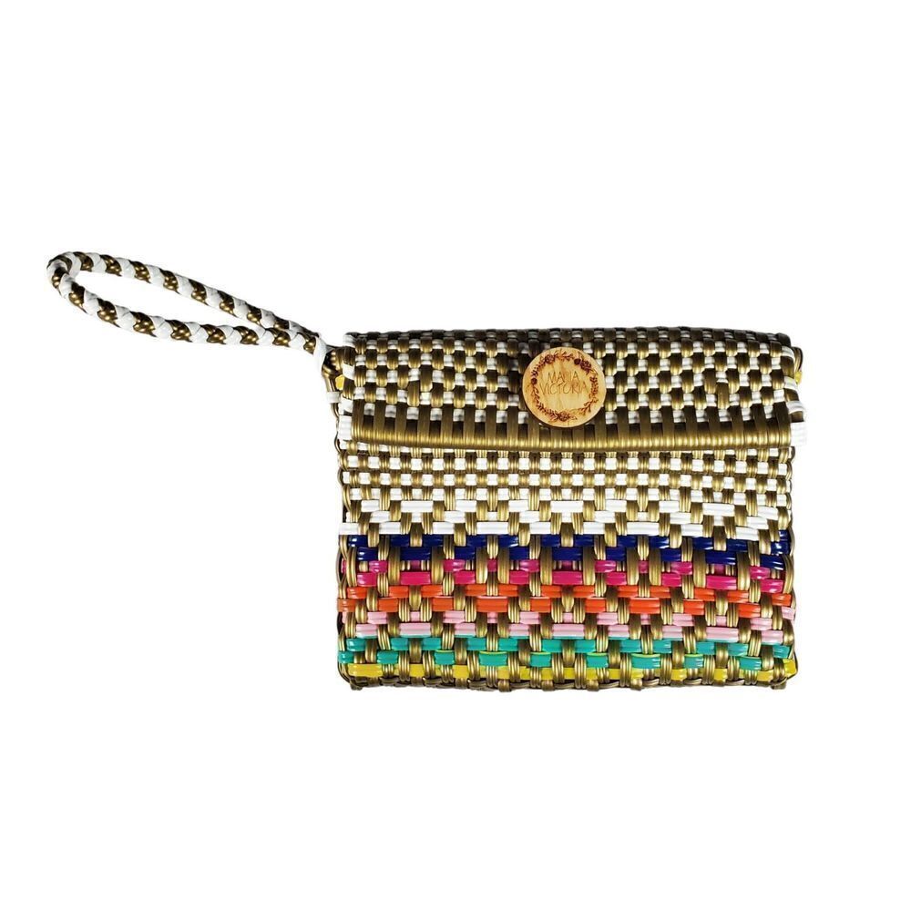 Maria Victoria Sweet Carlota Wristlet Diamond Pattern Gold Colorful Artsy Boho